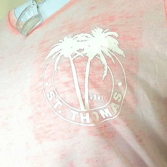 None Tops - T-shirt top Burn Out Pink Short Sleeve Tourist St Thomas Palm Tree Graphic